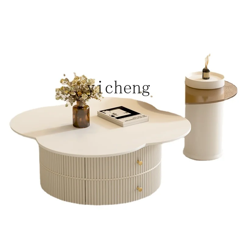 

YY New Small Apartment round Net Red Minimalist Flower Coffee Table Simple Modern