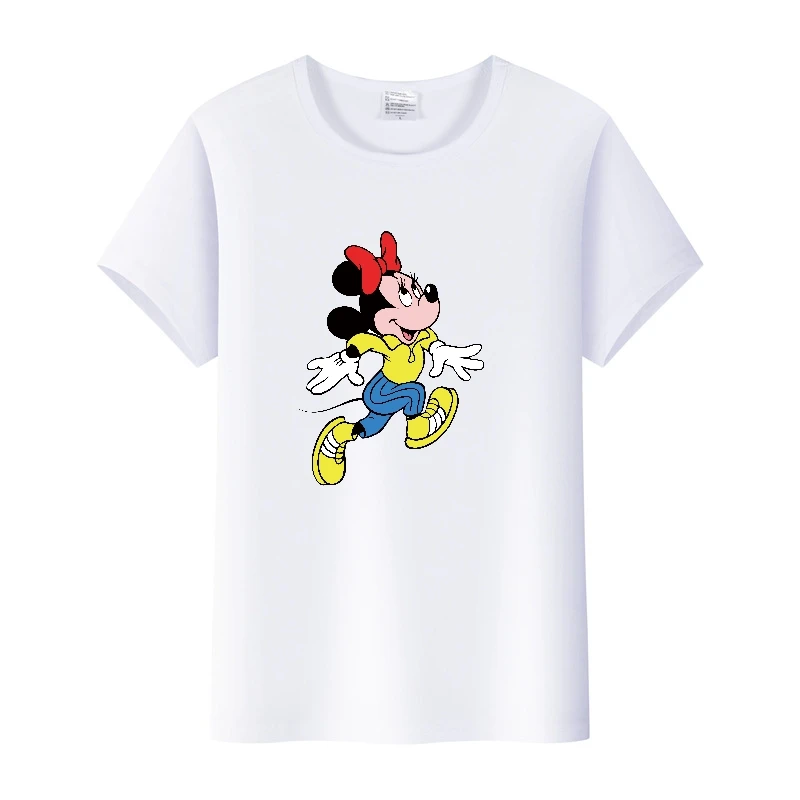 

Милая женская блузка из мультфильма Диснея, футболки с Микки Маусом и Минни, летние топы, детская одежда большого размера, белые футболки в э...