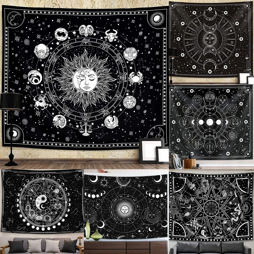 

Mandala Tapestry White Black Sun And Moon Tapestry Wall Hanging Tarot Hippie Wall Rugs Dorm Decor Blanket