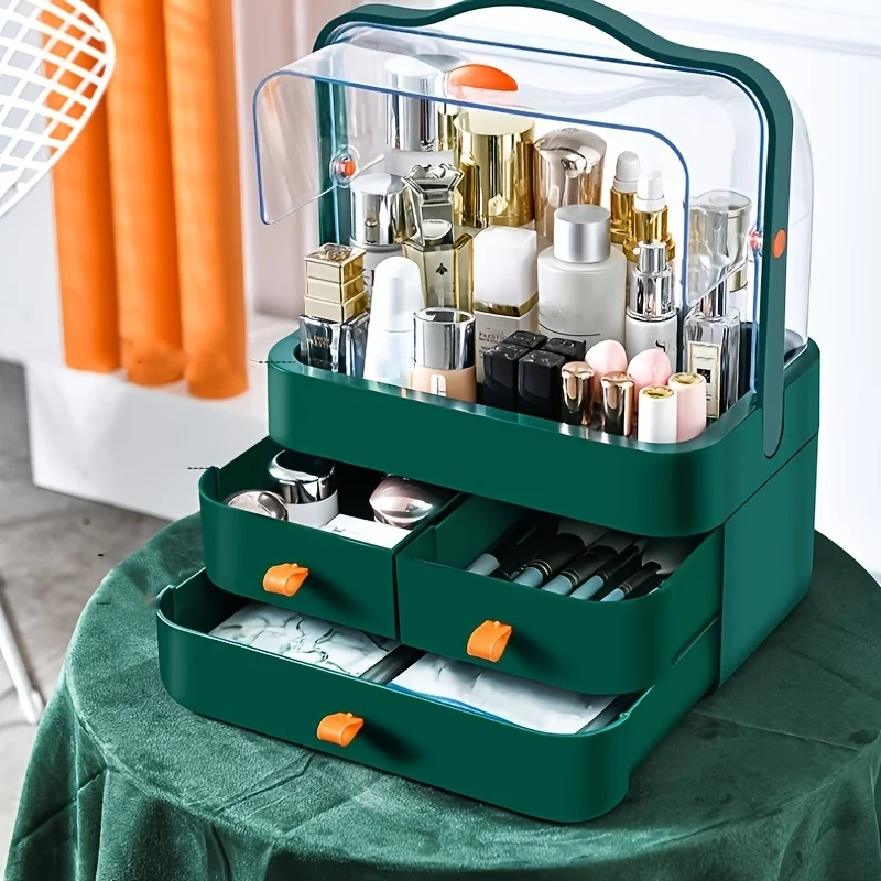 

1pc Large Capacity Makeup Organizer, Dust Water Proof Cosmetics Storage Display Cases, Skincare Organizers With Drawer And Lid,