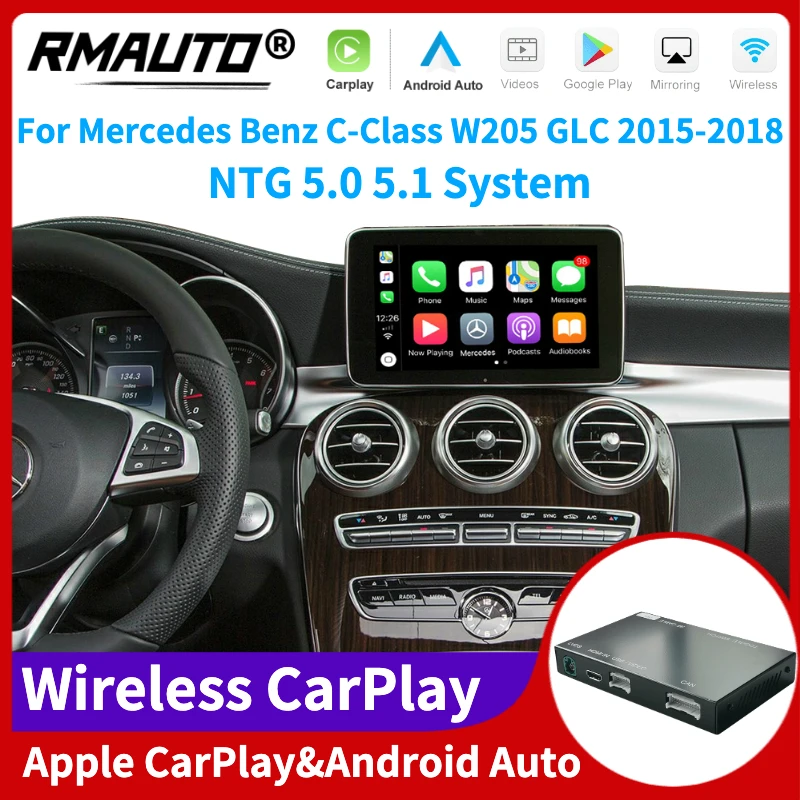 

RMAUTO Wireless Apple CarPlay NTG 5.0 5.1 for Mercedes Benz C-Class W205 GLC 2015-2018 Android Auto Mirror Link AirPlay Car Play