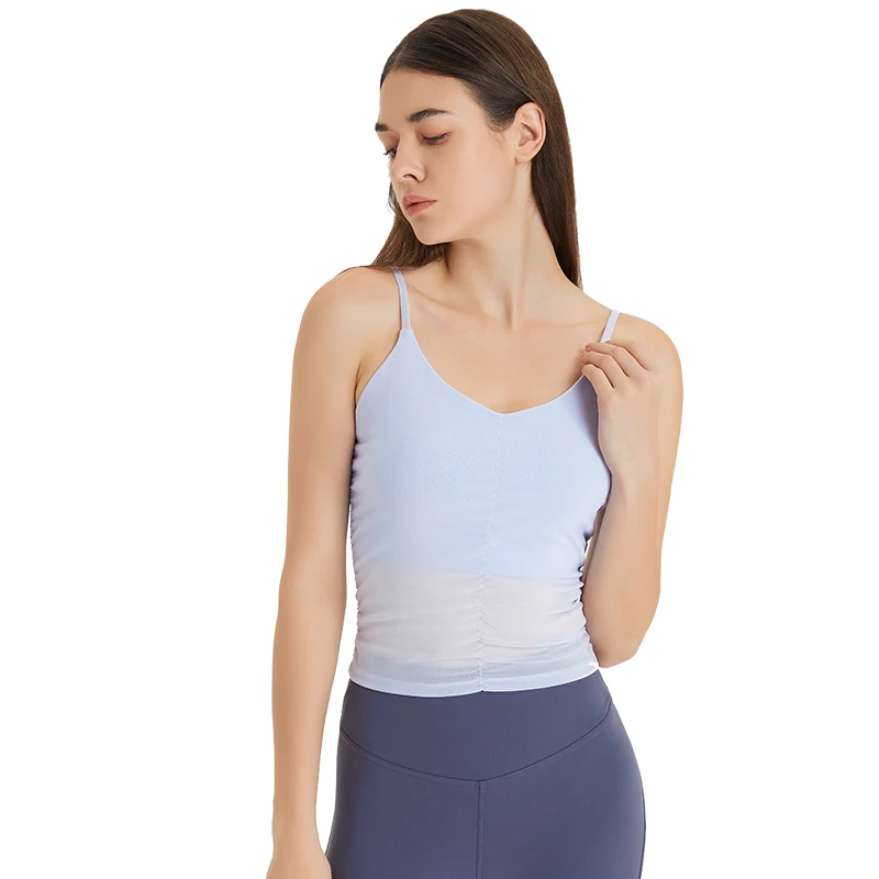 

ABS LOLI Lightweight Mesh Workout Tank Top with Built In Bra Backless Gym Yoga Shirts for Women Summer Breathable Crop Top