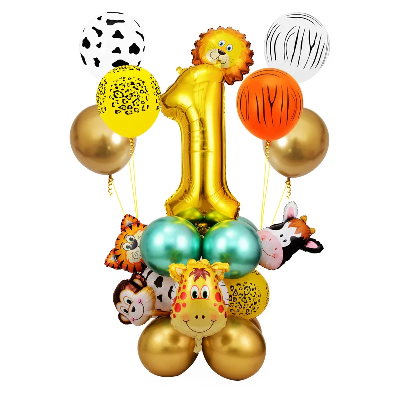 

26Pcs Jungle Animal Balloons Set Chrome Metallic Latex Balloon 32inch Gold Number Globos Kids Birthday Party Baby Shower Decor