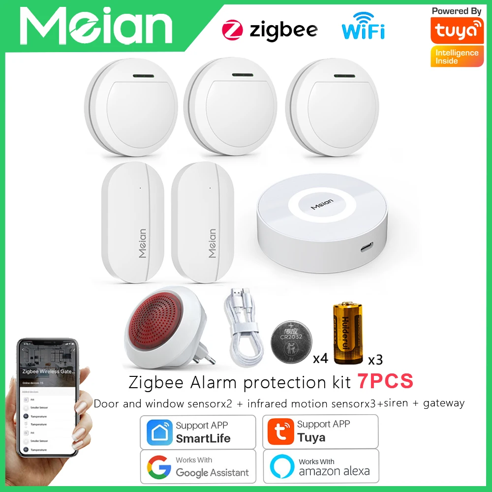 MEIAN Zigbee3.0 Sensor Motion Sensor Gateway Window Door Detector Smart Life/Tuya APP Control Smart Alarm System Kits-EU plug enlarge