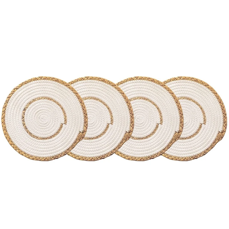 

Набор из 4 круглых салфеток из хлопчатобумажной соломы для празднивечерние, семейного собрания и повседневного использования