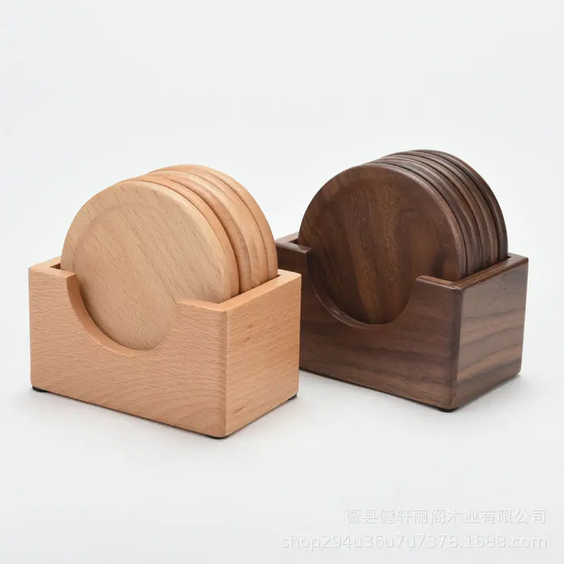 

Manufacturers wholesale wooden coaster placemat beech wood insulation mat round walnut complete set kung fu teacup holder