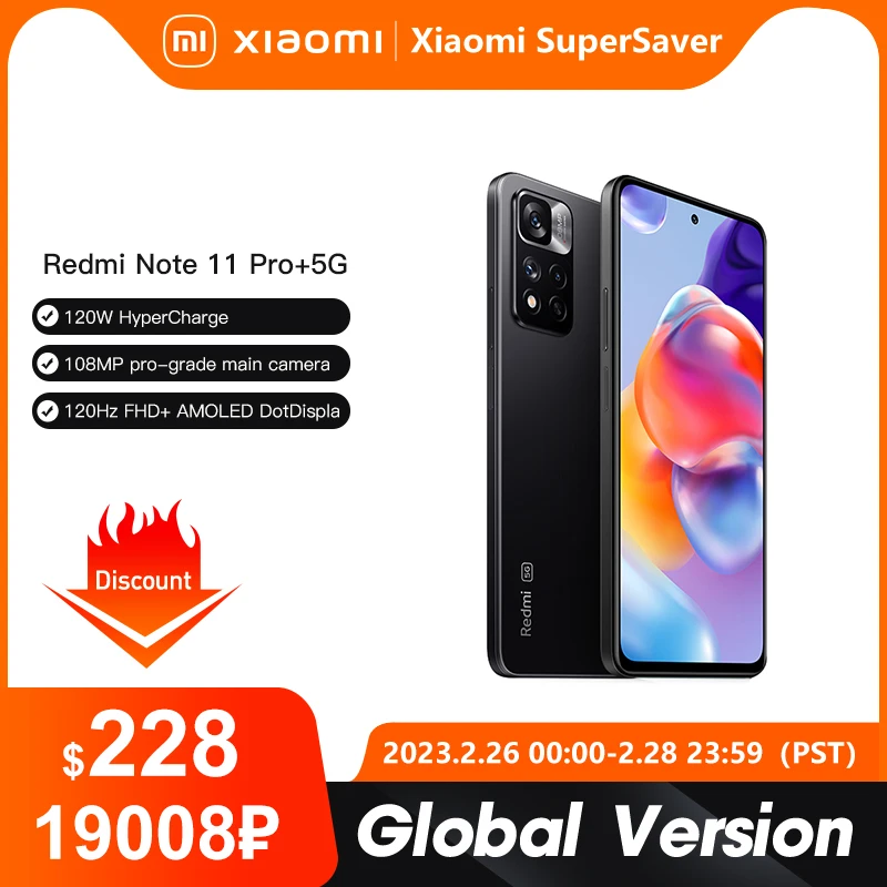 

Global Version Xiaomi Redmi Note 11 Pro+ 5G Plus Smartphone 120W HyperCharge Dimensity 920 120Hz AMOLED 108MP