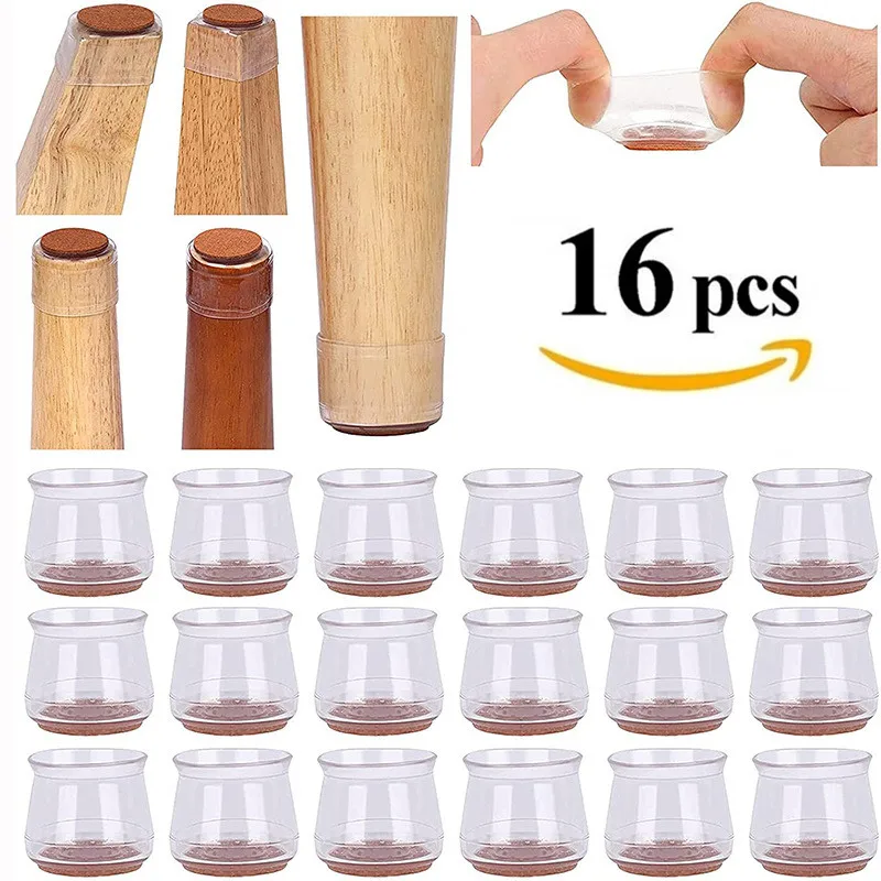 

16pc Chair leg cap Elastic silicone furniture table feet protection Bottom Cover Pad wood floor protector Scratches Reduce Noise
