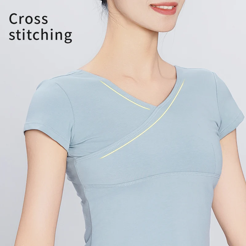 Женские танцевальные топы с v-образным вырезом футболка короткими рукавами