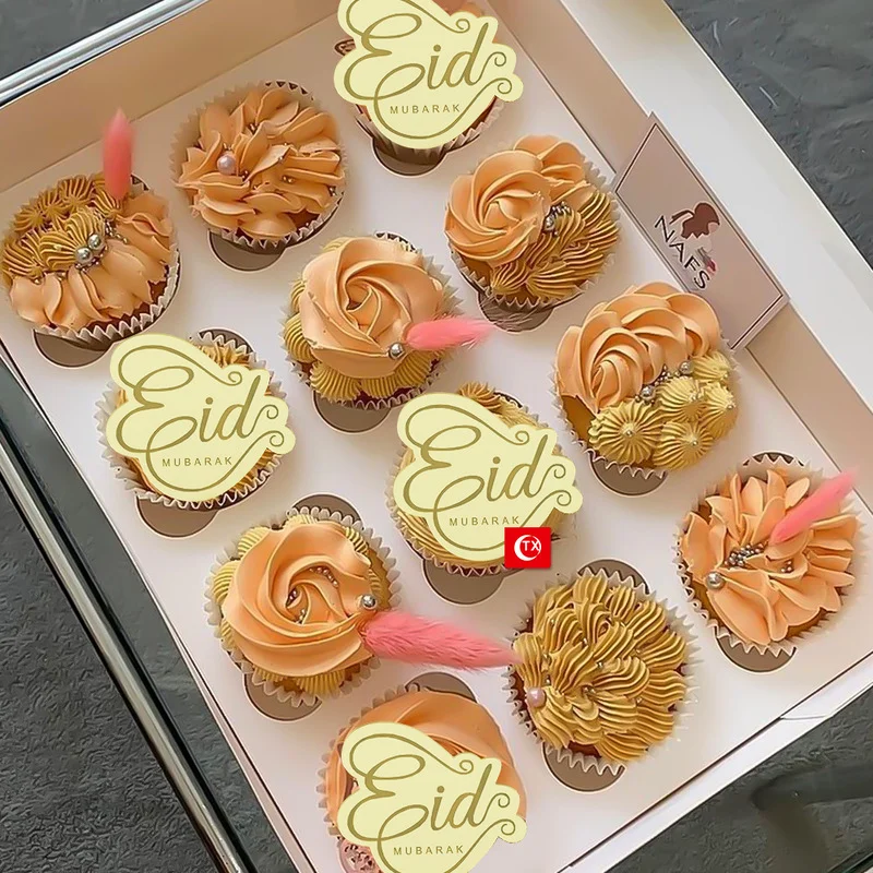 

1pc New Eid Mubarak Acrylic Cupcake Topper Gold Ramadan Mubarak Circle Cake Topper for Hajj Mubarak Muslim Eid Cake Decorations