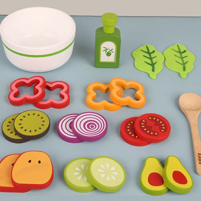 Деревянные игрушки для кухни, фрукты и овощи, салат, ролевые игры, деревянные когнитивные головоломки, товары для раннего обучения для детей