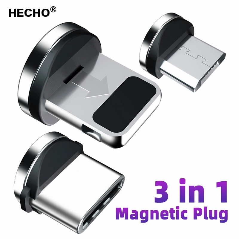 

3 In 1 Plug 6Pcs Magnetic Tips For iPhone Samsung Xiaomi Mobile Phone Replacement Parts Micro USB Converter Cable Adapter Type C