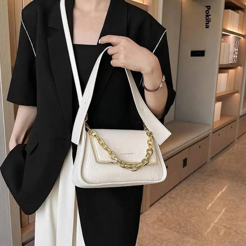 

Роскошные дизайнерские сумки для женщин, классические сумки на плечо с металлической цепочкой, новинка 2023, модные сумки через плечо из иску...