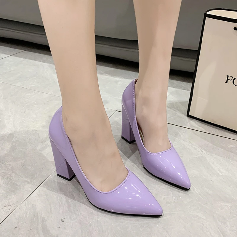 Pointed Toe Shoes Women's Thick and High Heels 2023 New Women's Shoes Spring Shallow Mouth  Women's Single Shoes