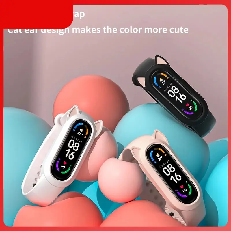 

Watch Accessories Cat Ears Replacement Wristband Cat Earmuffs Silicone Strap Watch Strap For Xiaomi Mi Band 6 5 4 3 Tpu
