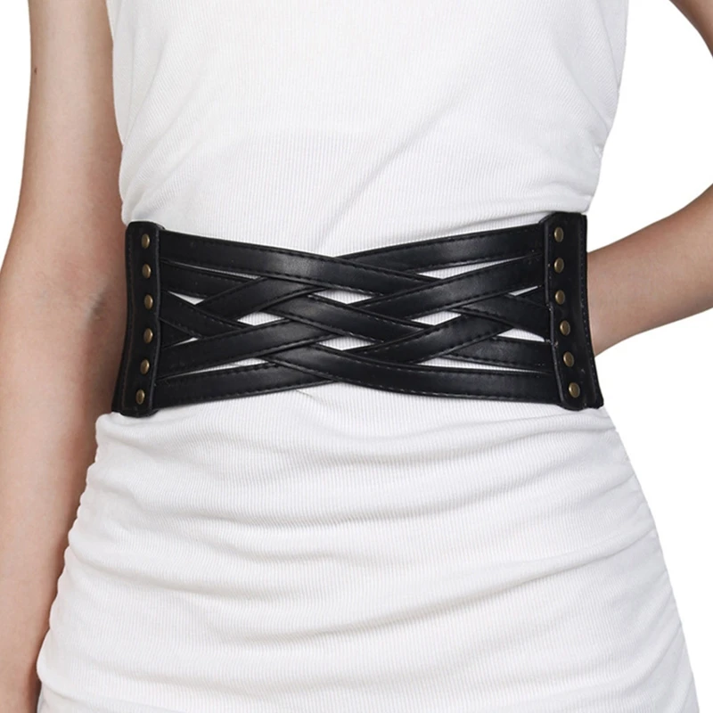 

E9LC Ladies Wide Stretchy Cinch Belt Retro Chain Belt Waistband for Jeans Pants