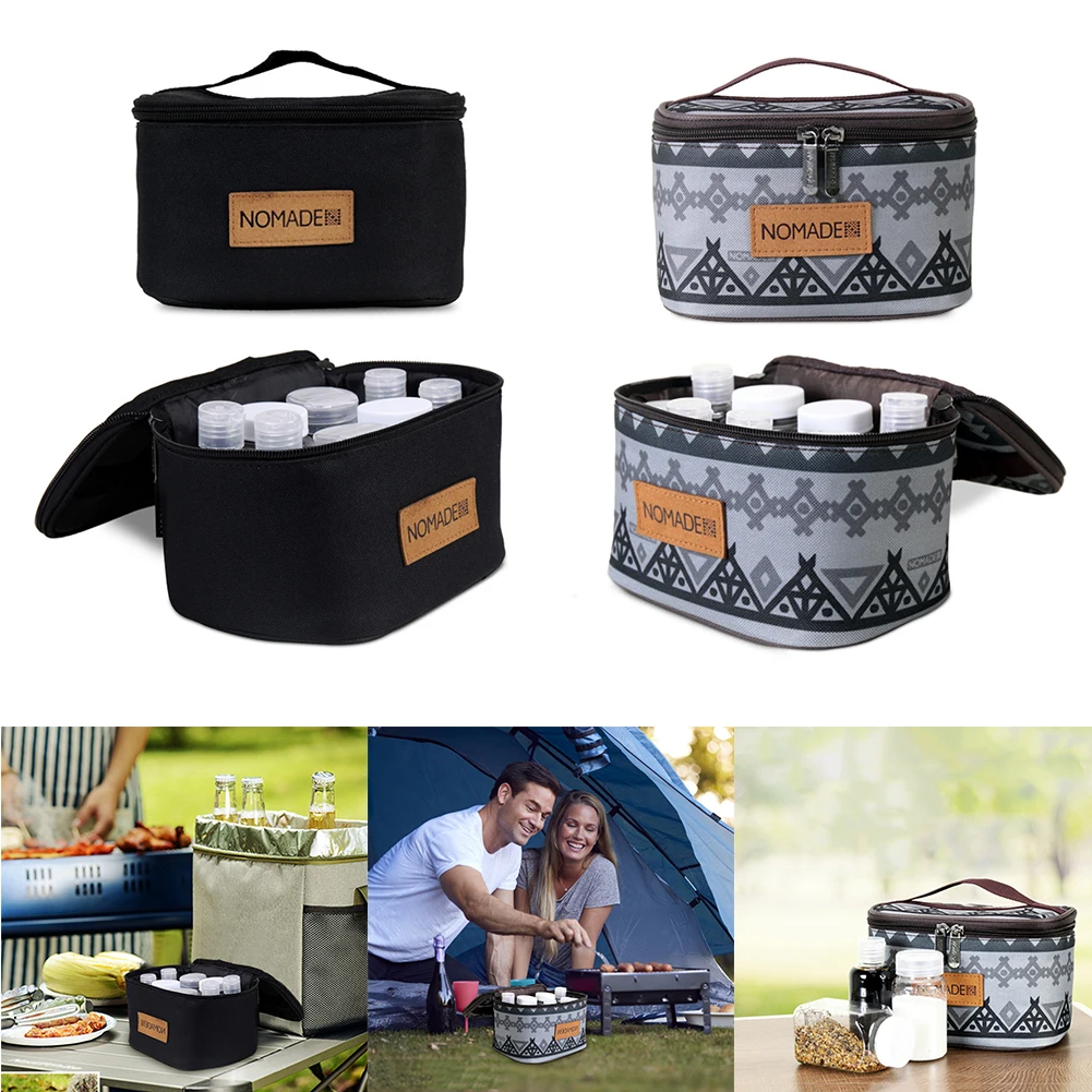 

9pcs Camping Seasoning Jar Portable Spice Pepper Jar Outdoor Flavoring Container Set 600D Oxford Waterproof for Kitchen Barbecue