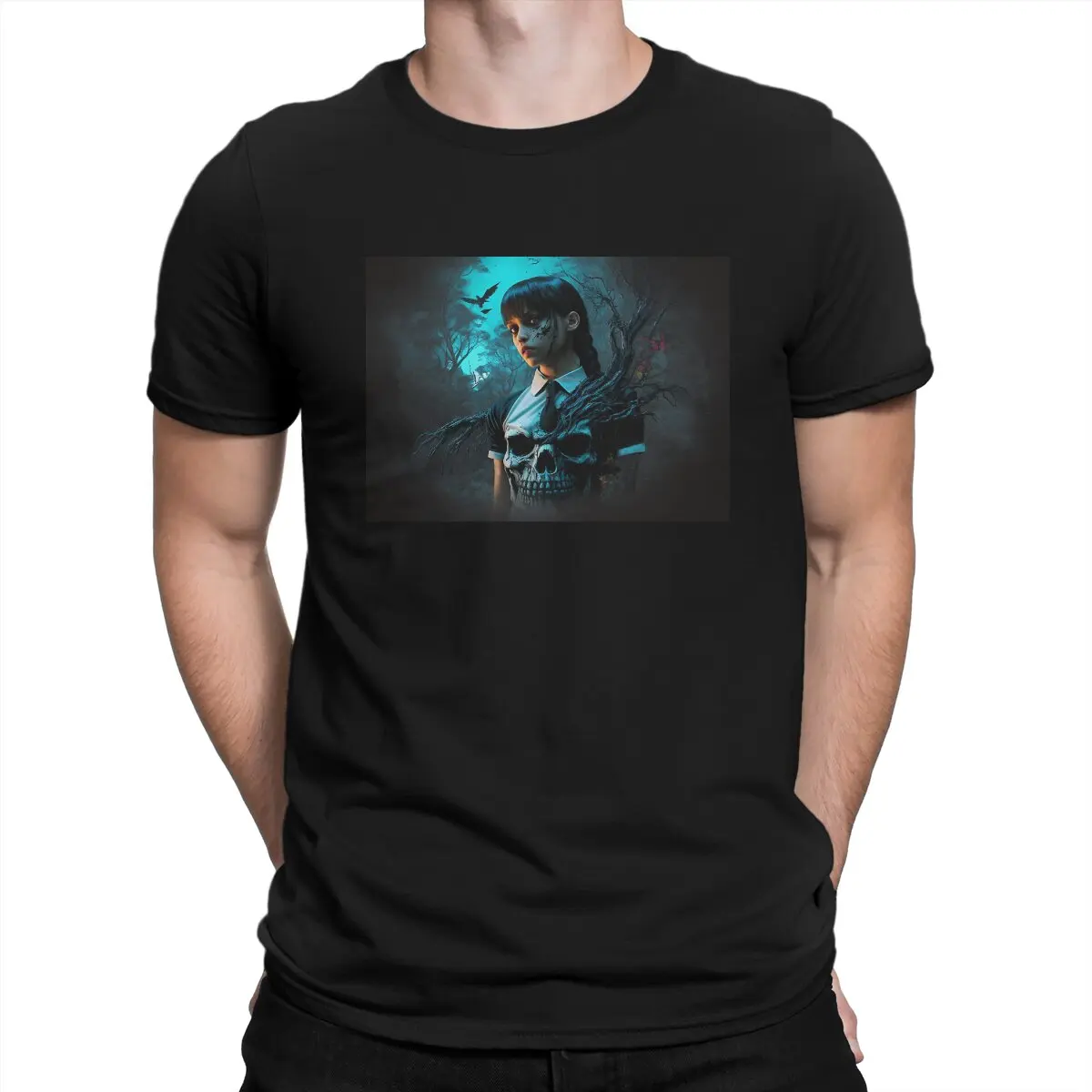 

Diablo Wednesday T Shirts for Men 100% Cotton Awesome T-Shirt Round Collar Wednesday Addams Tees Short Sleeve Clothes Printed