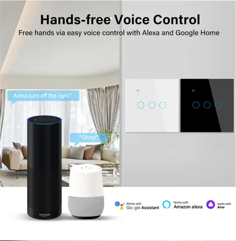 Tuya WiFi EU Smart Touch Light Switch 1/2/3/4 Gang Home Wall Button For Life Alexa Google Single Zero Fire Universal