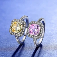 sherich hot selling diamond pink yellow square ring 88mm women romantic cocktail anniversary jewelry girls birthday party