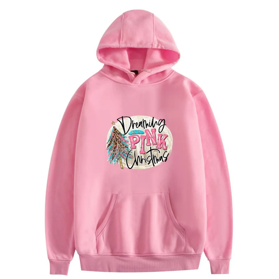 

Dreaming Of a Pink Christmas Custom Women's Casual Hooded Sweatshirt Personalized Shirt Custom Pattern Or Text You Want
