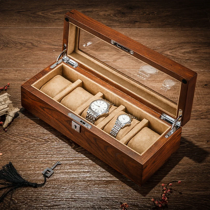

Elm pure solid wood sunroof watch case, five position mechanical watch display, collection, storage box, and lock