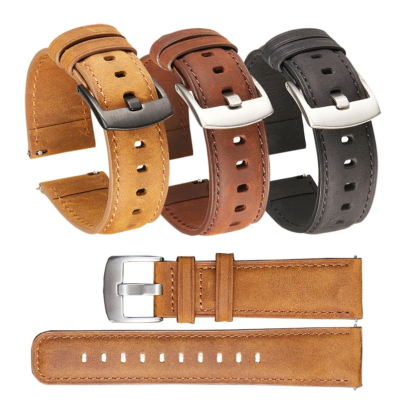 

Genuine Leather Strap 20mm 22mm Dark Brown Black Gray Women Men Watch Band Bracelet Quick Release Universal Watch Accessories