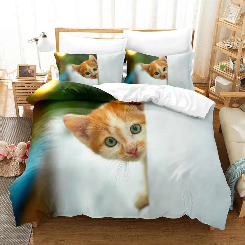 

Cover Set Cat Lover Gifts Bedding for Women Cute Kitten Pattern Bedroom Decor Twin Double Queen King Size Quilt Cover Cat Duvet