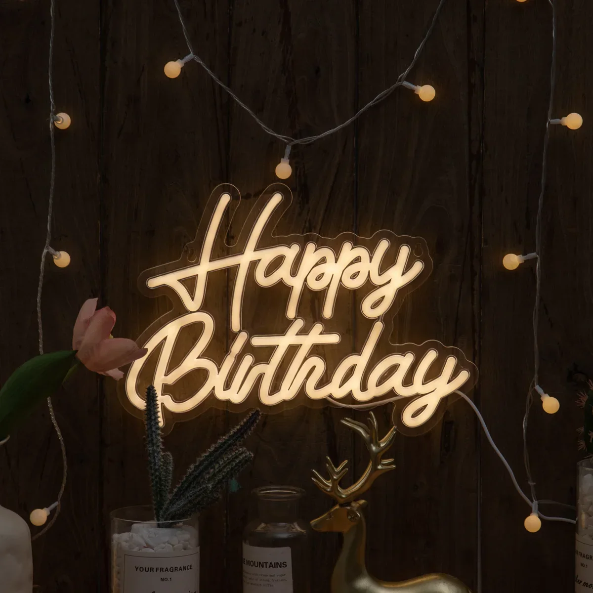 

Радужная неоновая вывеска Happy Birthday