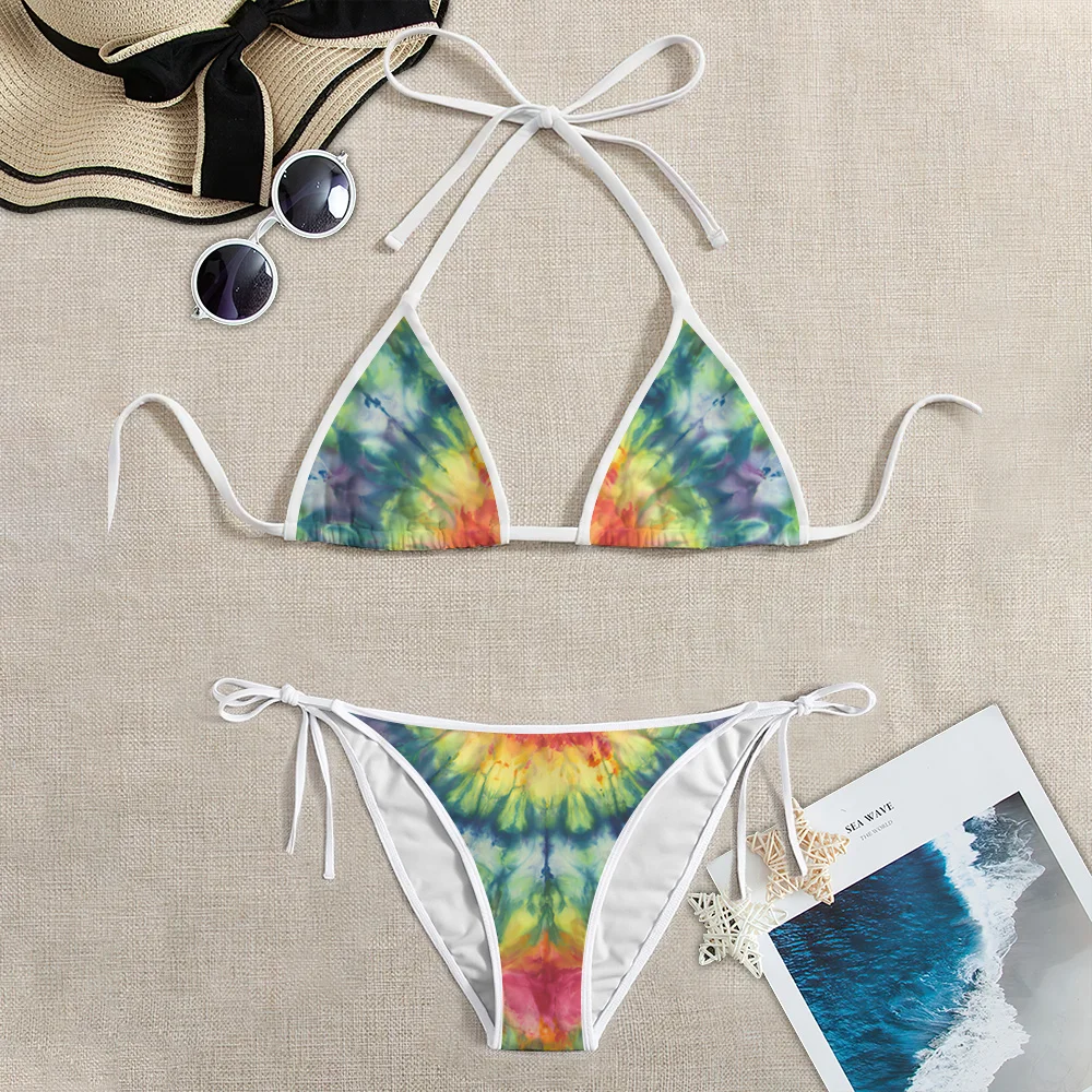 

Women Micro Bikini Set Summer Sexy Swimwear Tie-Dye Print Push Up Monokini Bathing Suit Triangle Straps Holiday Beach Swimsuit