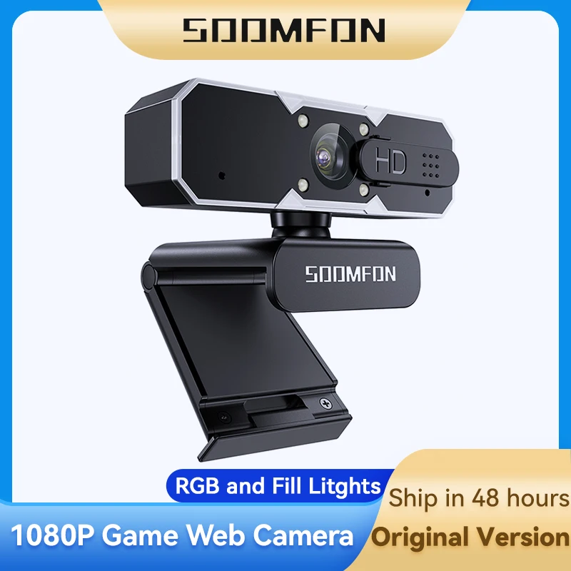 

Autofocus 1080P 30FPS Webcam Fill Light Camera Live Game USB Camera RGB Atmosphere Lamp Web Camera with Microphone for PC Laptop