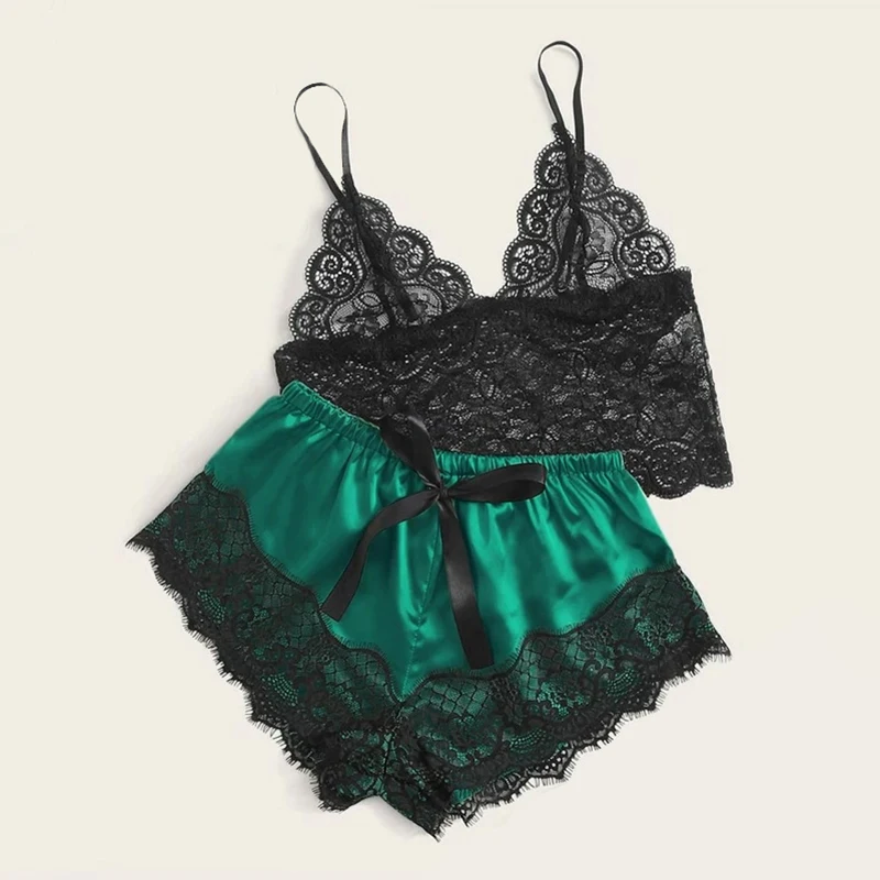 1 комплект Женская кружевная Пижама нижнее белье укороченные топы и шорты