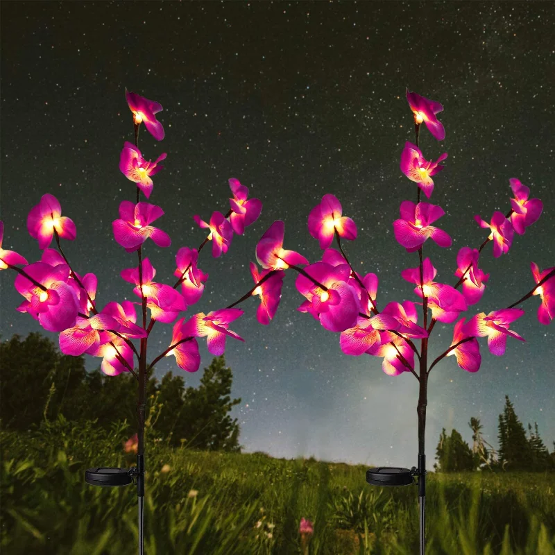 

Solar Lights Outdoor Orchid Rose Flower Garden Lights Decoration Orchid Tree Branch Solar Lamp LED Simulation Flower Lawn Lamp