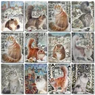 HUACAN живопись маслом по номерам, наборы животных для кошек, ручная роспись, картина по номеру, зимний рисунок на холсте, украшение для дома