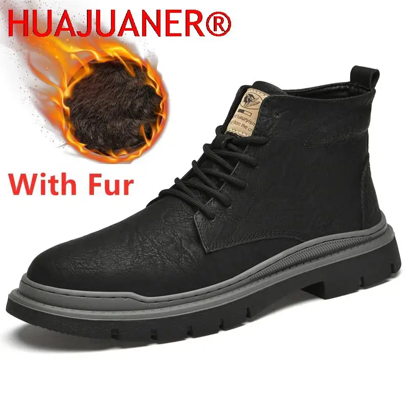 

Autumn Winter New Fashion Mens Genuine Leather Boots Men High-top Soft Ankle Boots Casual Warm Winter Shoes Men Motorcycle Boots