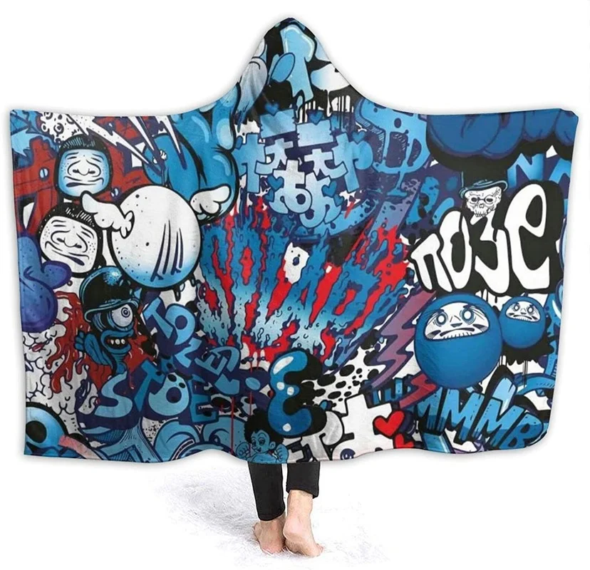 

Стильное одеяло с капюшоном для мужчин и женщин, носимые одеяла, уличное Флисовое одеяло с граффити на стену, для весны, лета, осени и зимы