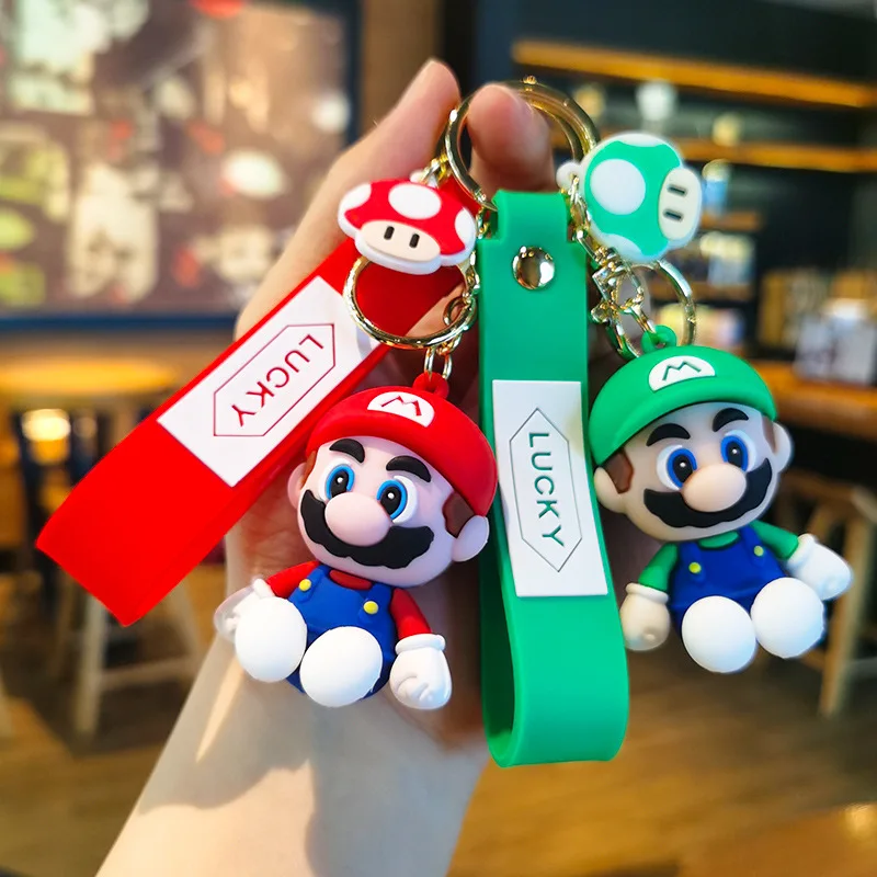 

Super Mario Keychain Action Figure Mario Bros Sitting Q Version Pendants Anime Car Key Ring Cartoon Doll Pendant Toys Gift