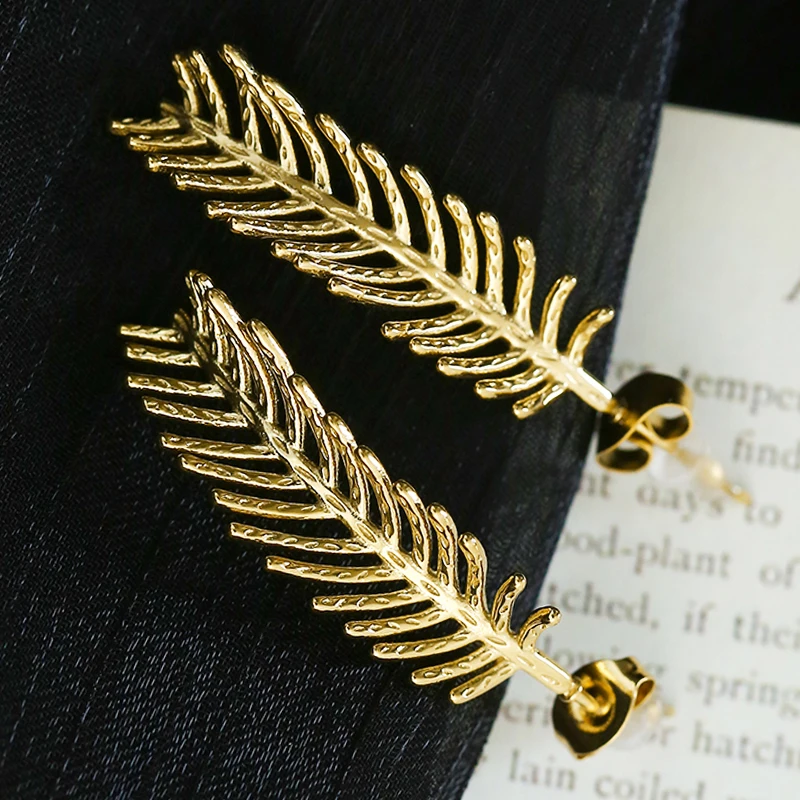 

European Style Fashion Feather Stud Earrings for Women Handmade Stainless Steel 18K Gold Plated Earrings Irregular Jewelry Gifts