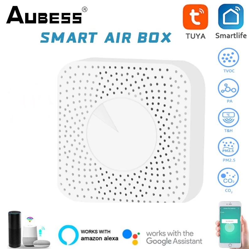 

Умный дом Tuya с Wi-Fi, воздушный Батлер для контроля VOC CO2, интеллектуальный датчик температуры PM2.5, 6 видов тестирования предметов, Воздушная сре...