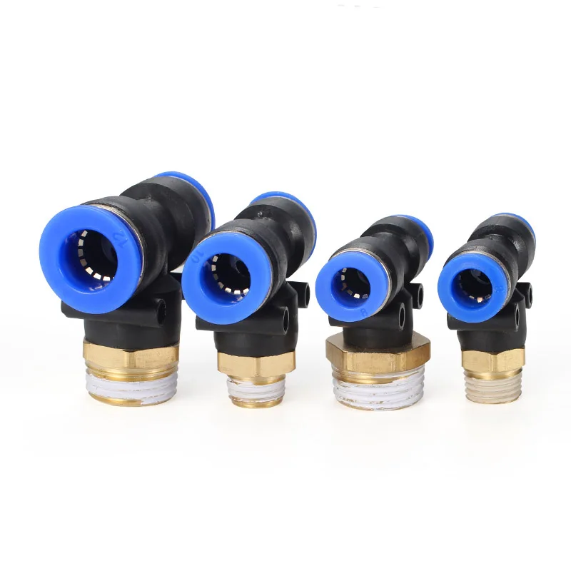 M5 1/8" 1/4" 3/8" 1/2" BSPT Male x Fit 4/6/8/10/12mm OD Tube Pneumatic Tee 3 Ways Push In Connector Quick Release Air Fitting