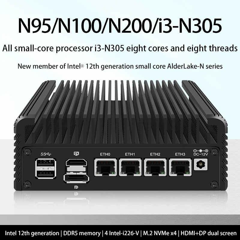 12Th Gen Intel Firewall Mini Pc Alder Lake I3 N305 8 Core N200 N100 Router Morbido Senza Ventola Proxmox Ddr5 4800Mhz 4Xi226-V 2.5G