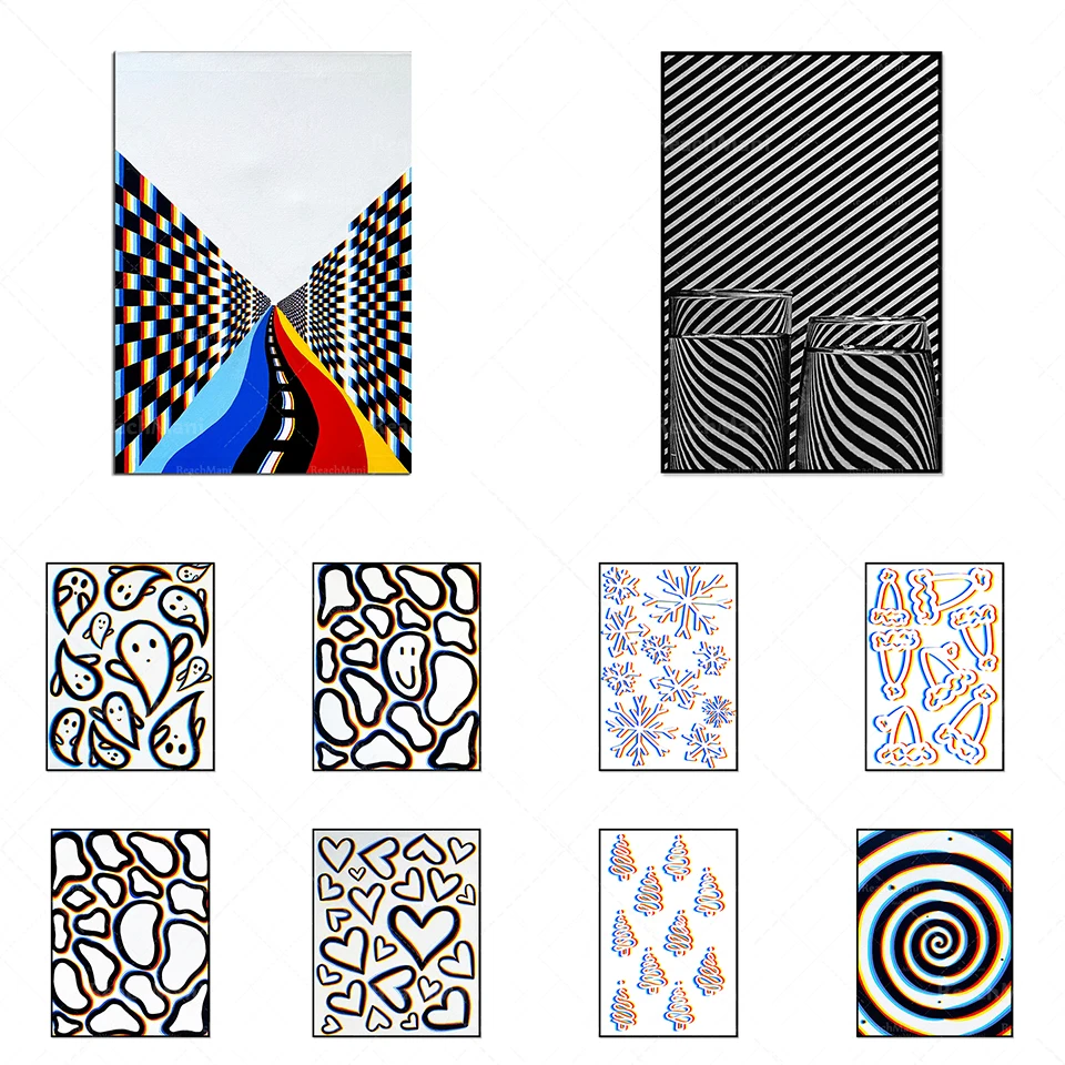 

Geometric abstract illusion, illusion waves, acrylic print, hallucinatory psychedelic art, surreal 80s inspired poster
