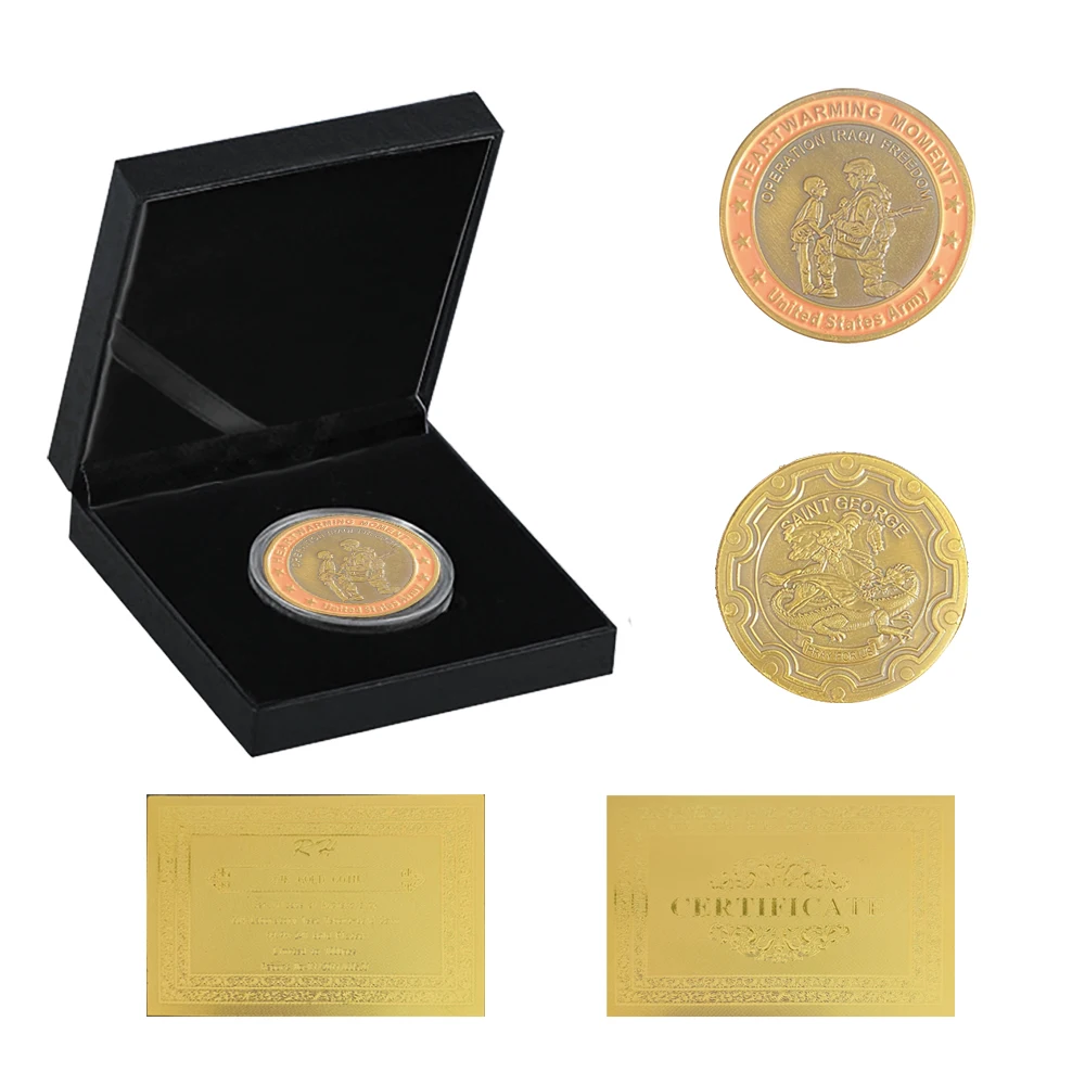 United States Army Heartwarming Moment Operation Iraqi Freedom Commemorative Coins Collectibles Gifts W/ Luxury Box