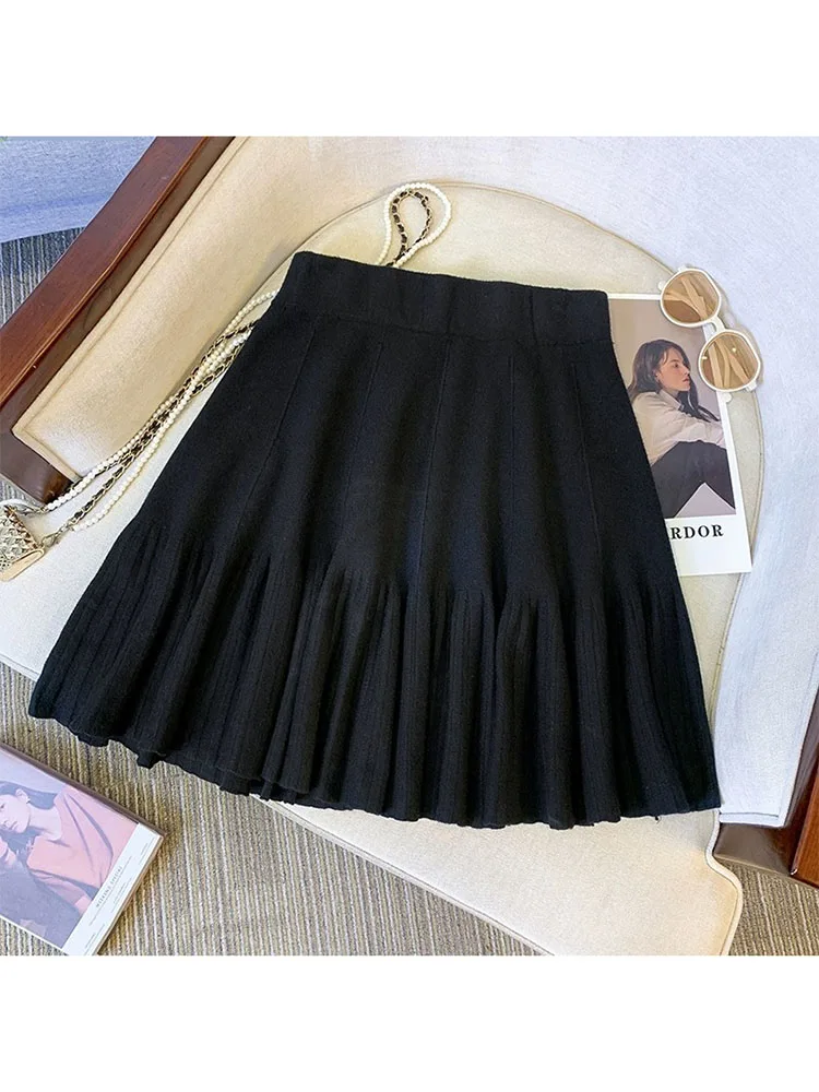 Осенне-зимняя плиссированная юбка Женская плотная трикотажная Короткая