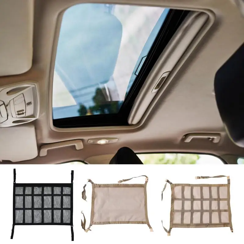 

Car Ceiling Cargo Net Double-Layer Mesh Droop Less Storage Bag Roof Tent Car Ceiling Storage Cargo Net Roof Camping Accessory