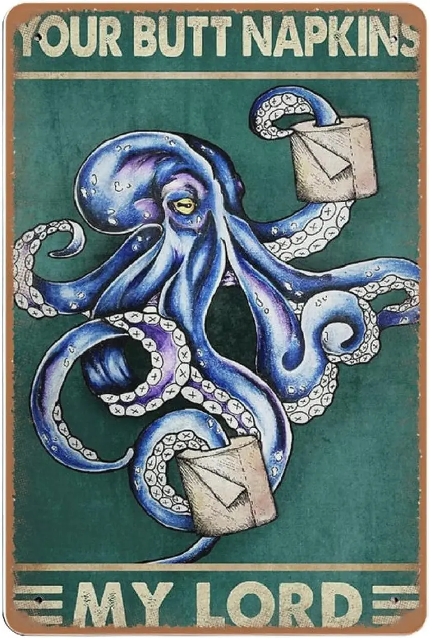 Винтажная жестяная вывеска Dreacoss Octopus забавный декор для ванной комнаты настенное