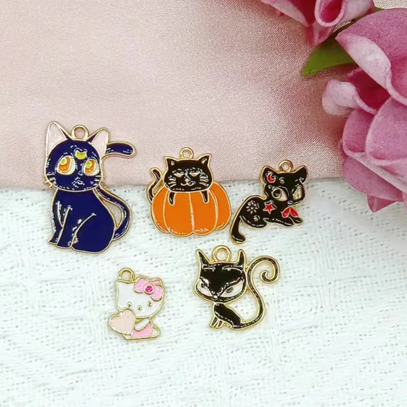 

10pcs Alloy Drip Oil Pendant Earrings Cartoon Cat Series Pendant DIY Designer Charm Handmade Jewelry Accessories