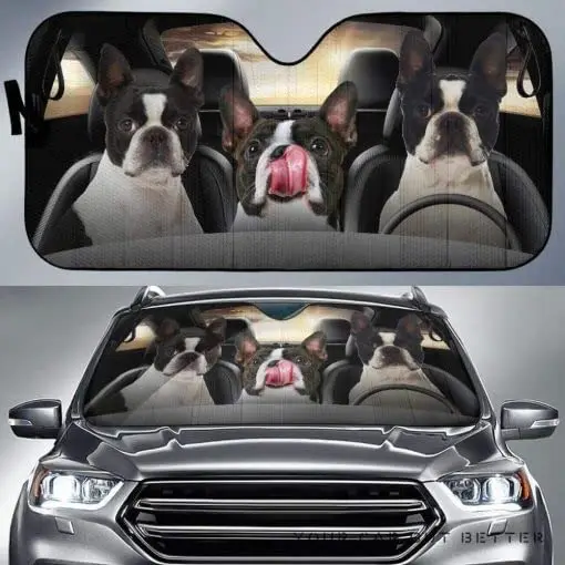 

Fun Boston Terrier Family Driving Dad Mom and Kids Car Sunshade Gift Ideas, Car Windshield Durable Car Sunshade