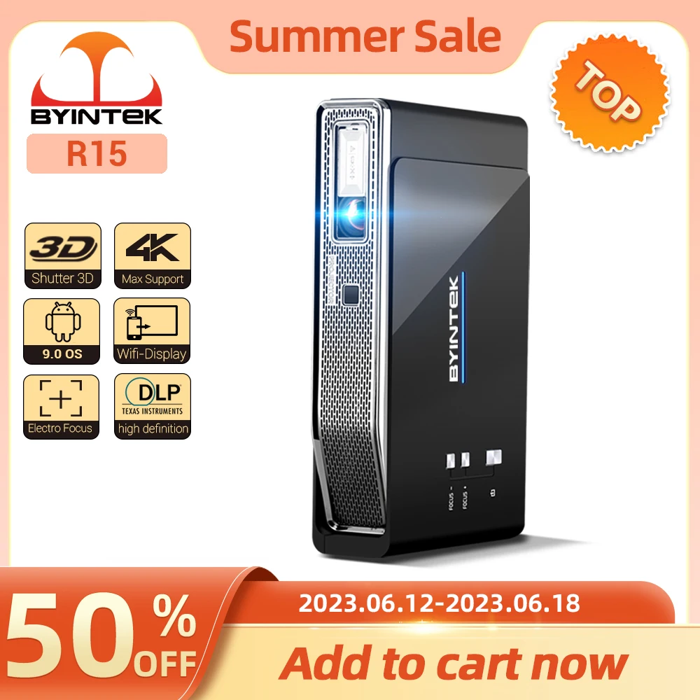 

BYINTEK R15 3D 4K 300 дюймов кинотеатр Смарт Android WIFI LED DLP лазерный мини портативный Full HD 1080P домашний кинотеатр видео проектор