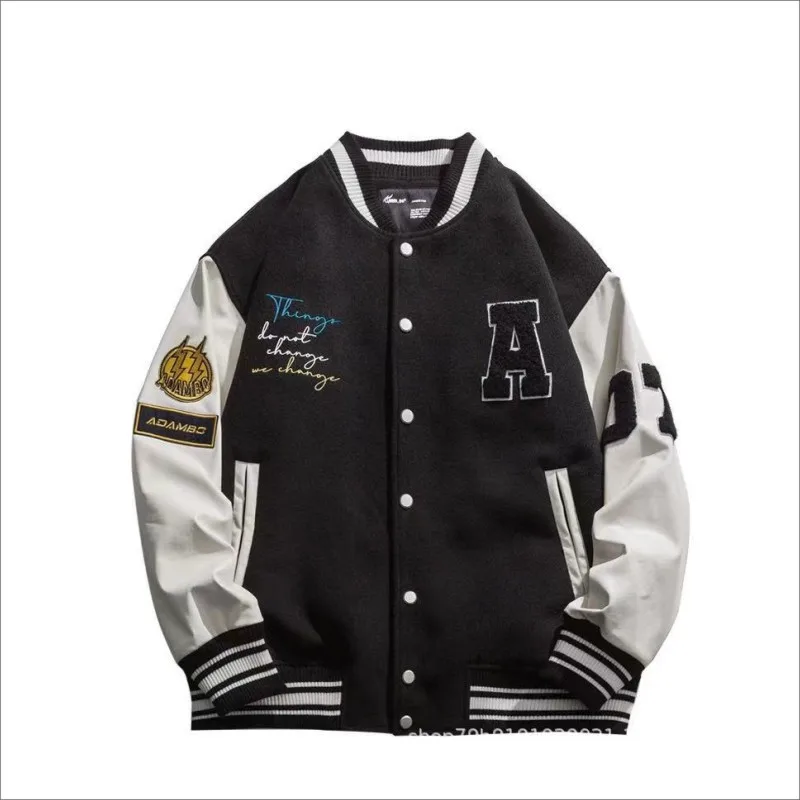 

Sensir School Jacket American Pu Leather Stitched Tweed Baseball Suit High Street Oversize Loose varsity jacket Men